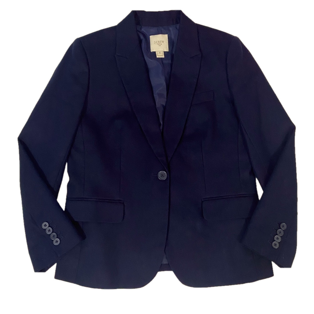 J Crew suiting women’s navy 1 button long sleeve preppy work career  blazer s- 6